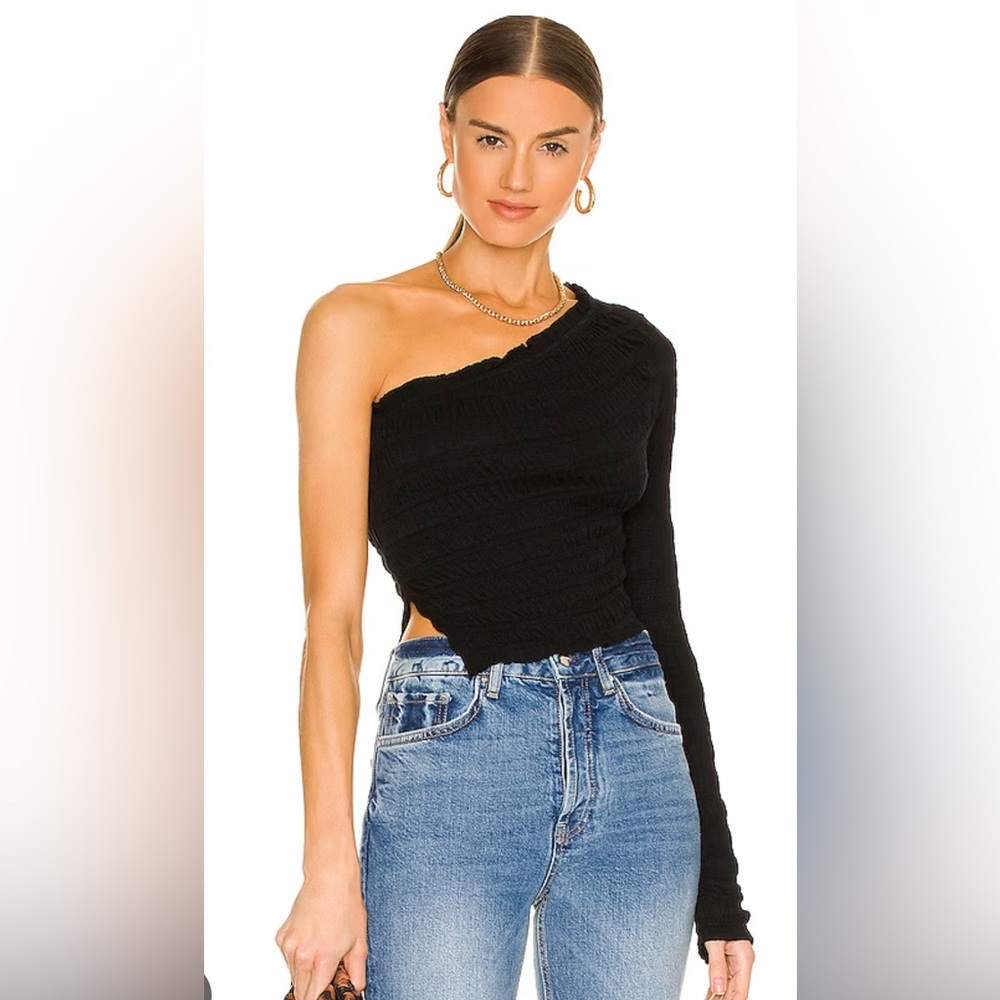 Free People Jasmine One shoulder shirred top in Black​